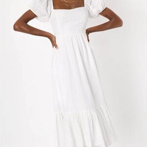 Pretty Days White Eyelet Embroidered Ruffled Babydoll Midi Dress